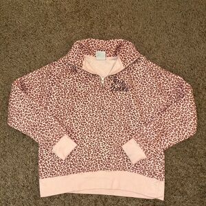 woman’s “Hey Friends” Boutique Pink and tan leopard print quarter zip sweater